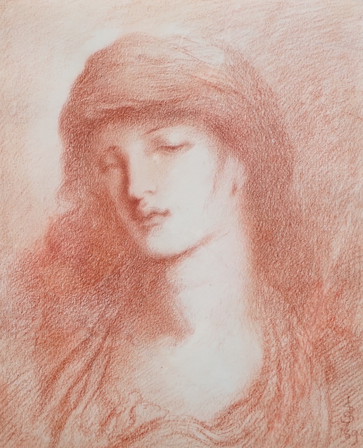 Simeon Solomon (British, 1840-1905), Head of a woman, sanguine chalk, 35 x 28.5cm